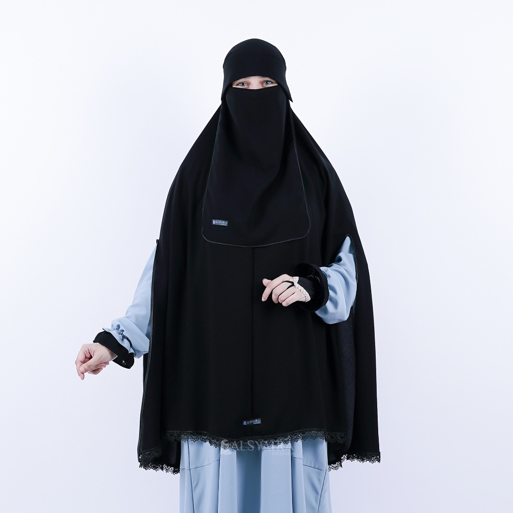 Alsyahra Exclusive - Set Khimar Syari Altaj Handsplit Bisban Niqab Poni Jetblack