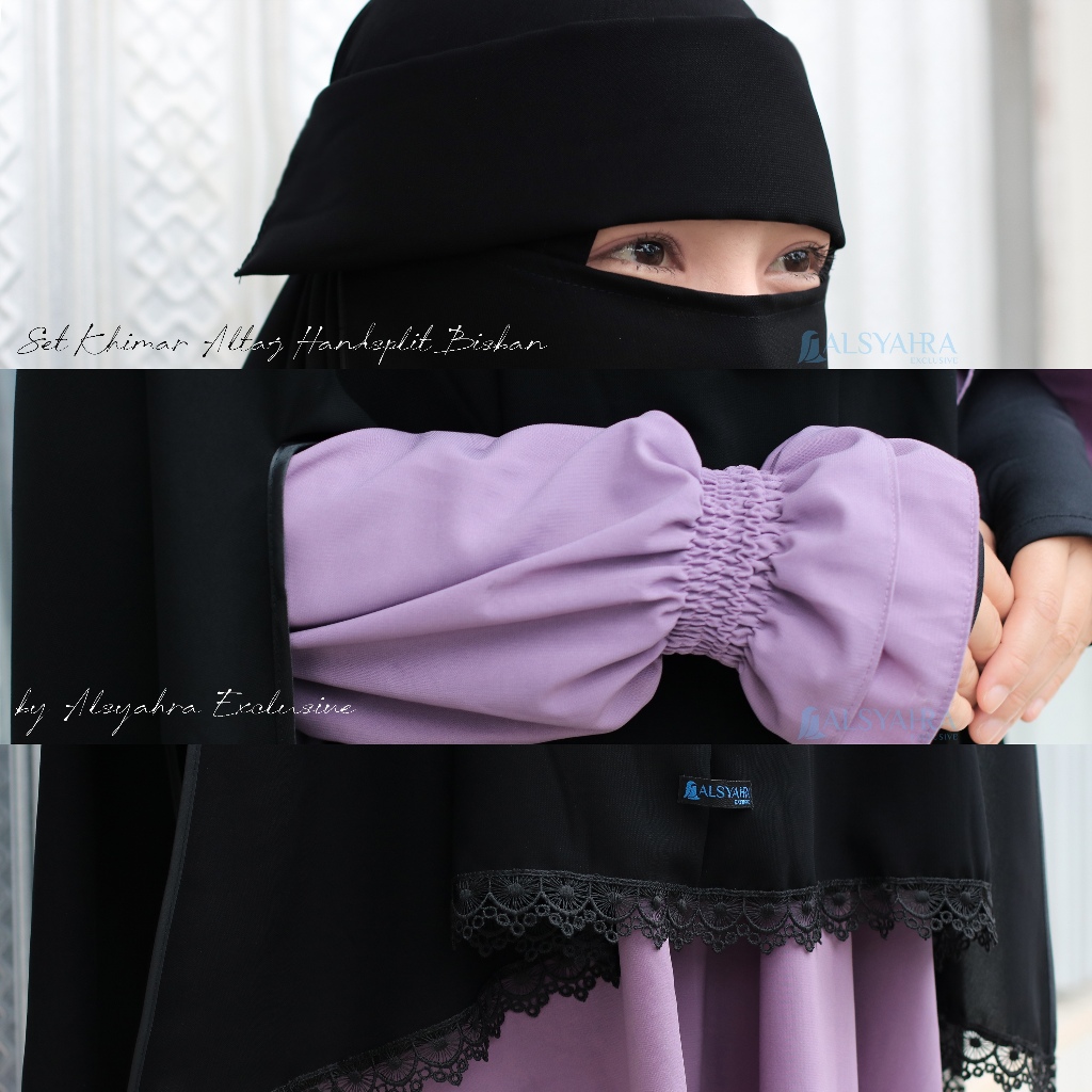 Alsyahra Exclusive - Set Khimar Syari Altaj Handsplit Bisban Niqab Poni Jetblack