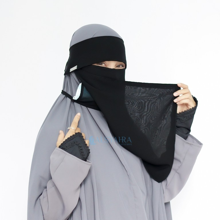 Alsyahra Exclusive Masker Cadar Niqab Poni Himayah Sifon Silk Jetblack
