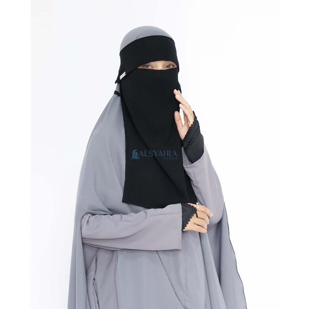 Alsyahra Exclusive Masker Cadar Niqab Poni Himayah Sifon Silk Jetblack