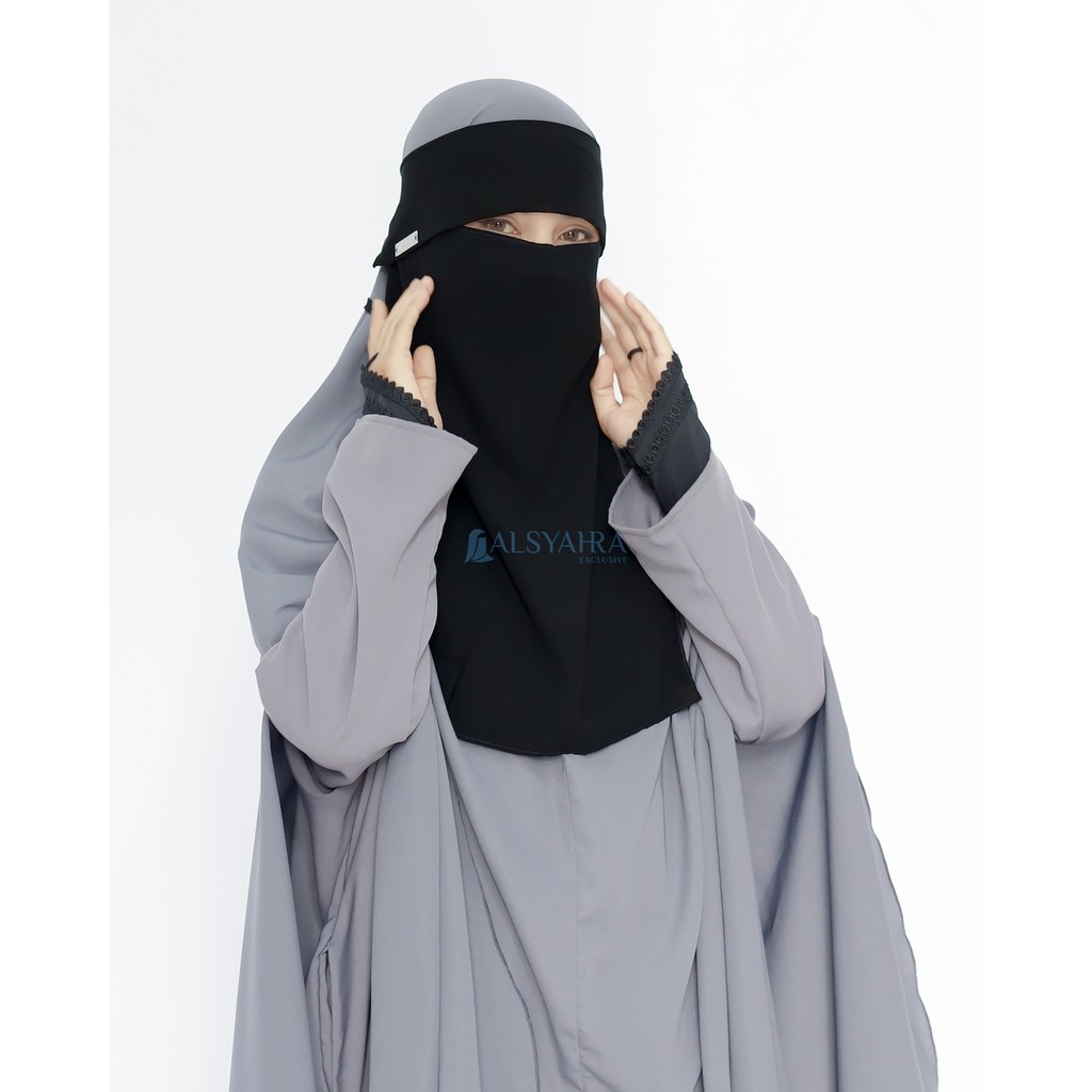 Alsyahra Exclusive Masker Cadar Niqab Poni Himayah Sifon Silk Jetblack