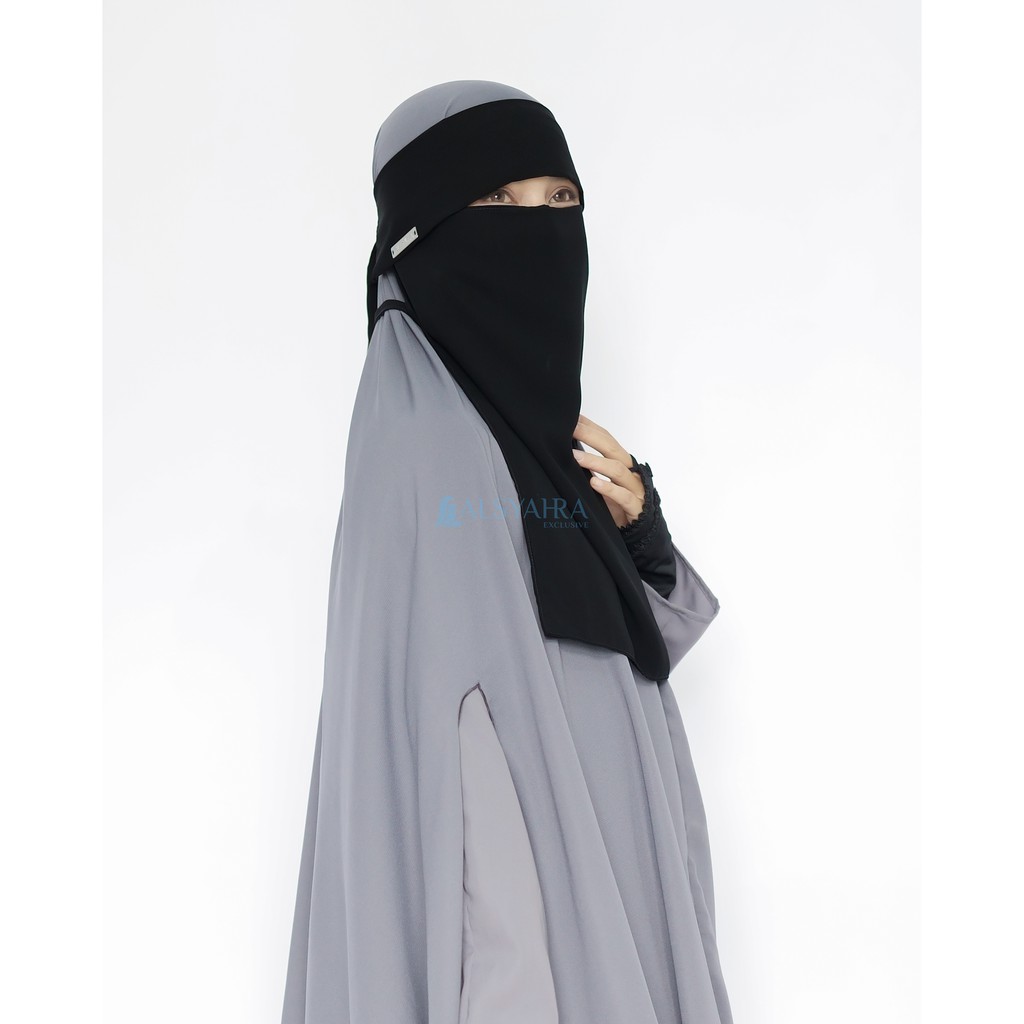 Alsyahra Exclusive Masker Cadar Niqab Poni Himayah Sifon Silk Jetblack