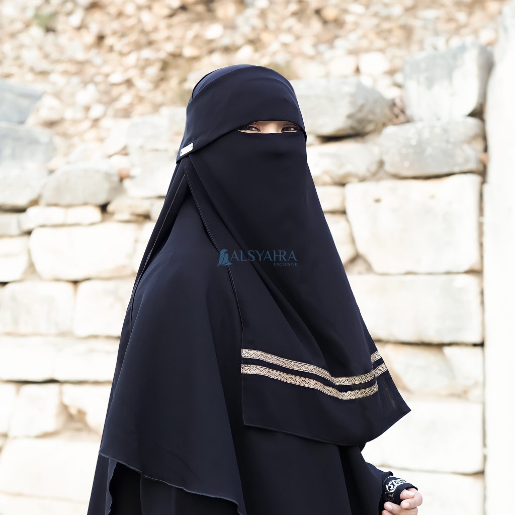 Alsyahra Exclusive - Niqab Poni Kiswah Stripe Sifon Silk Jetblack Arab