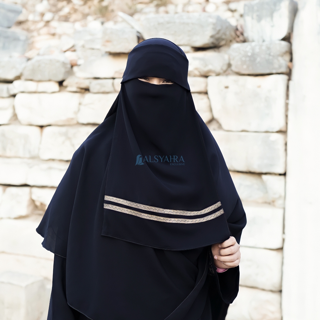 Alsyahra Exclusive - Niqab Poni Kiswah Stripe Sifon Silk Jetblack Arab