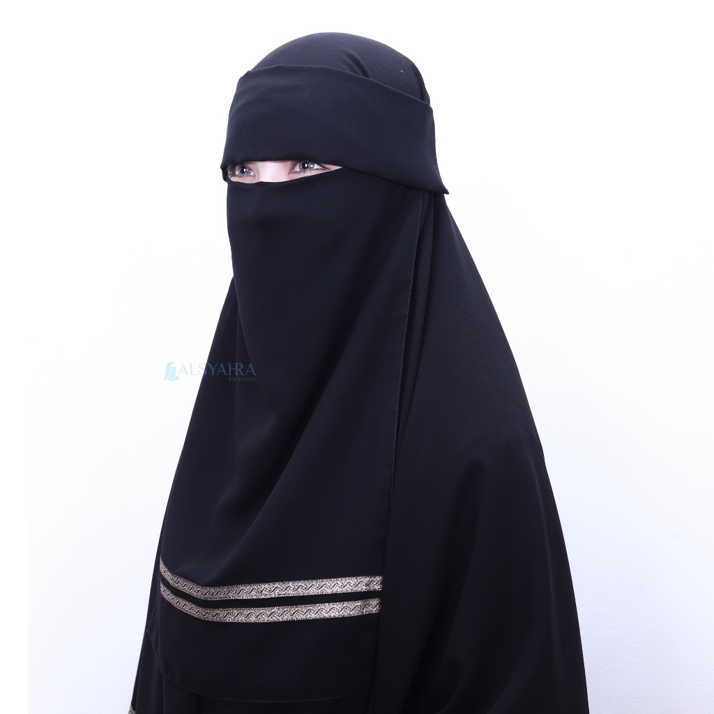 Alsyahra Exclusive - Niqab Poni Kiswah Stripe Sifon Silk Jetblack Arab