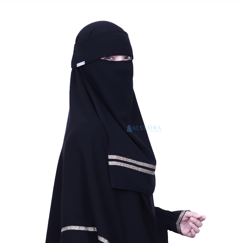 Alsyahra Exclusive - Niqab Poni Kiswah Stripe Sifon Silk Jetblack Arab