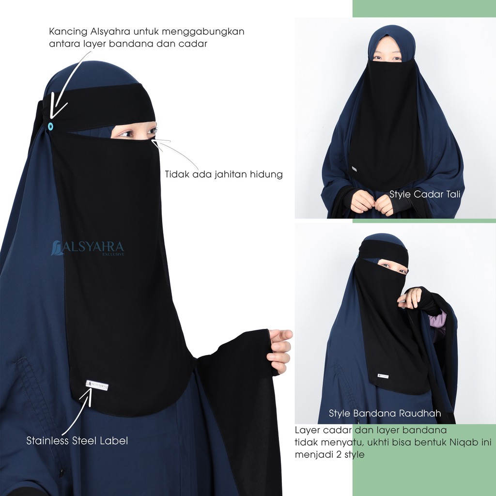Alsyahra Exclusive Niqab Bandana Raudhah Sifon Silk Jetblack