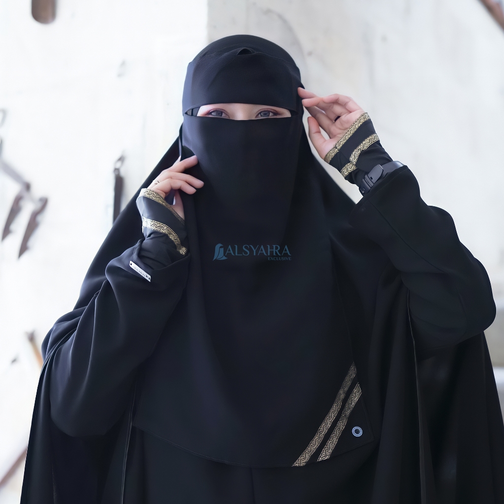 Alsyahra Exclusive - Niqab Bandana Kiswah Sifon Silk Jetblack Arab