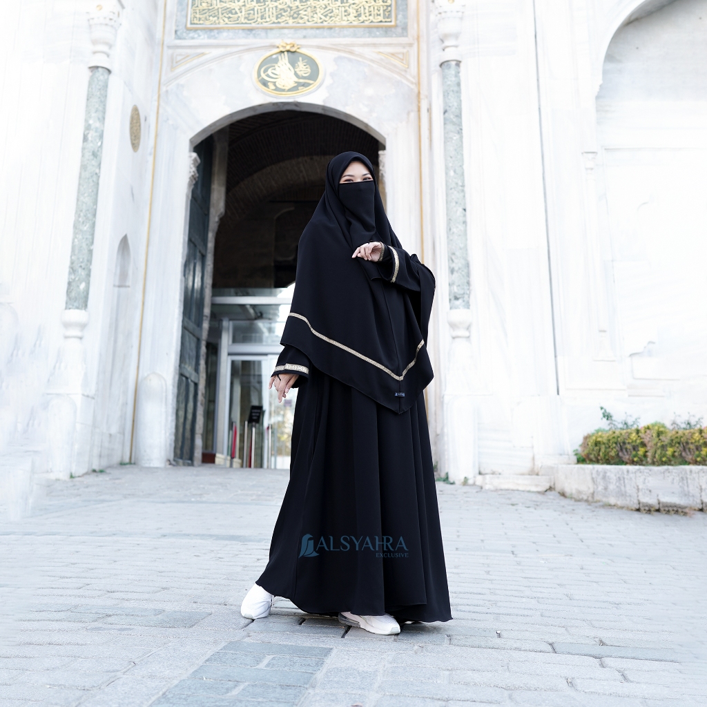 Alsyahra Exclusive - Set Khimar Instan Syari Kiswah Cadar Jetblack