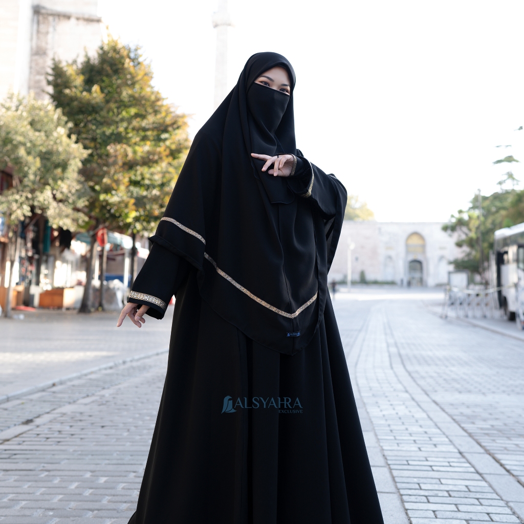 Alsyahra Exclusive - Set Khimar Instan Syari Kiswah Cadar Jetblack