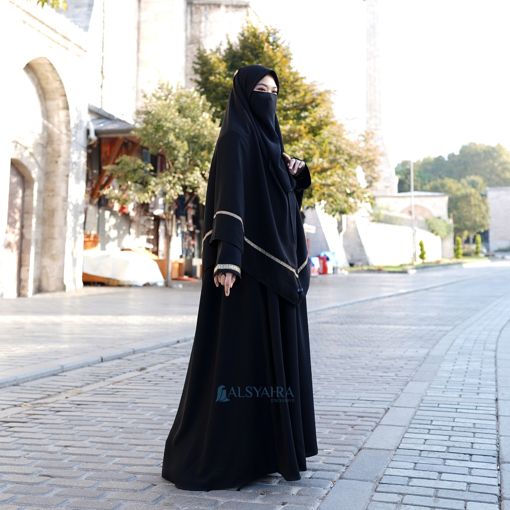 Alsyahra Exclusive - Set Khimar Instan Syari Kiswah Cadar Jetblack