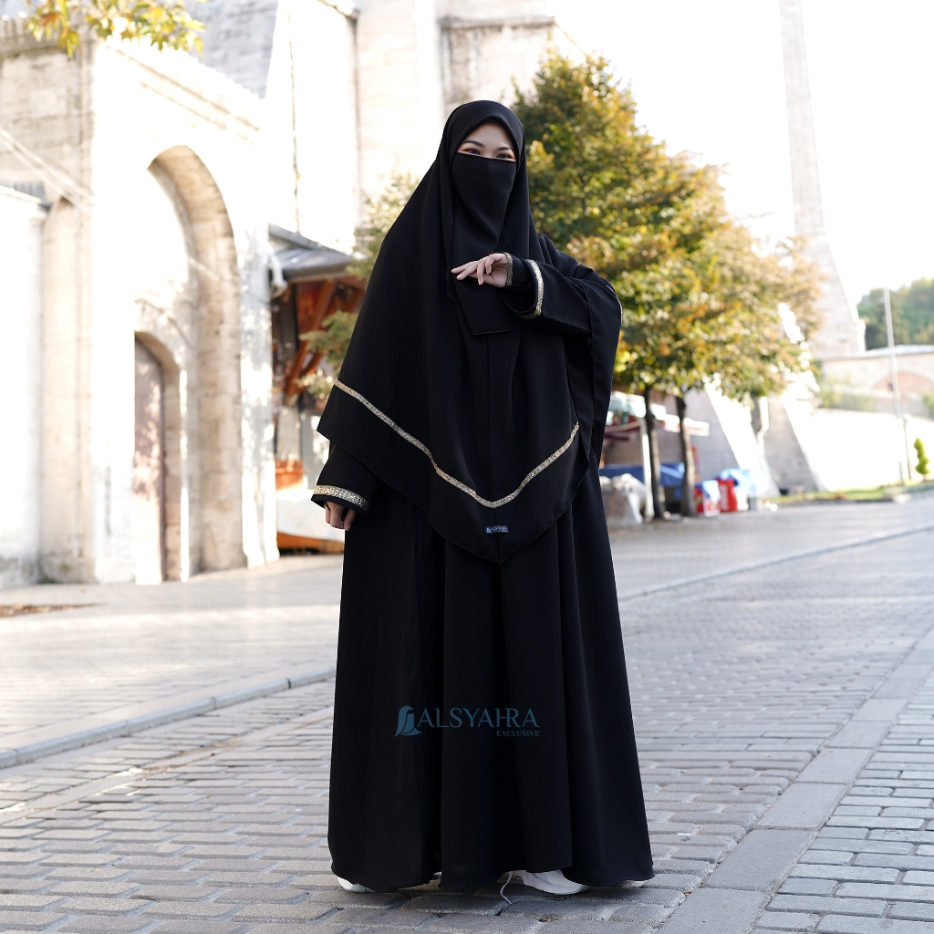 Alsyahra Exclusive - Set Khimar Instan Syari Kiswah Cadar Jetblack