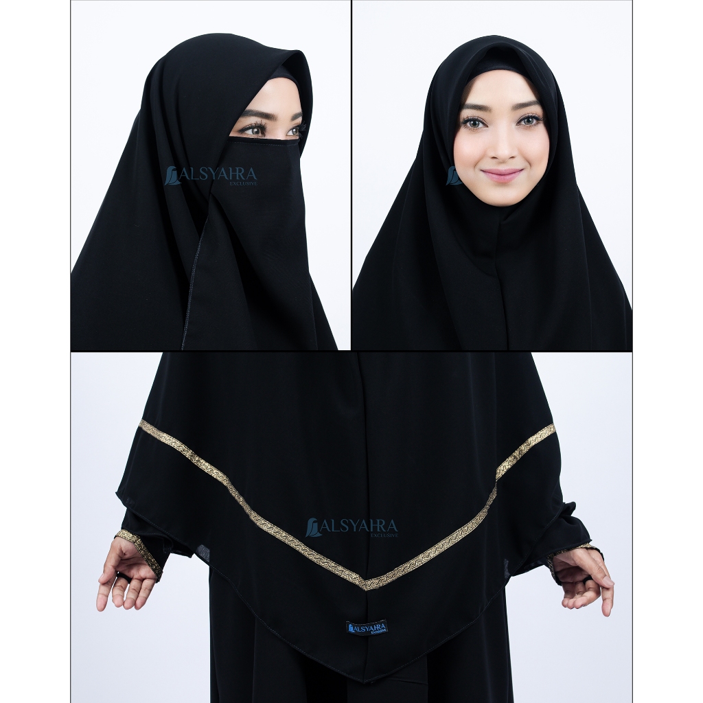 Alsyahra Exclusive - Set Khimar Instan Syari Kiswah Cadar Jetblack