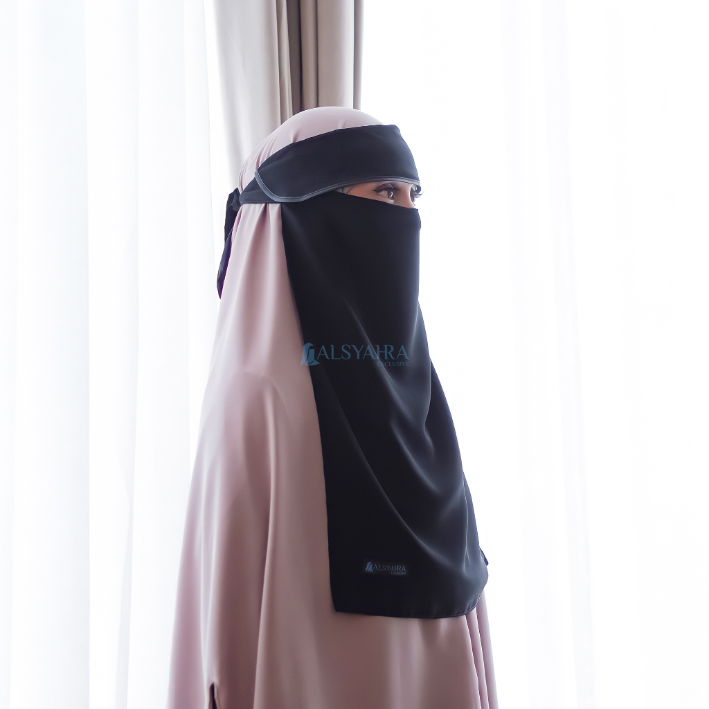 Alsyahra Exclusive - Niqab Poni Bisban Sifon Silk Jetblack Arab