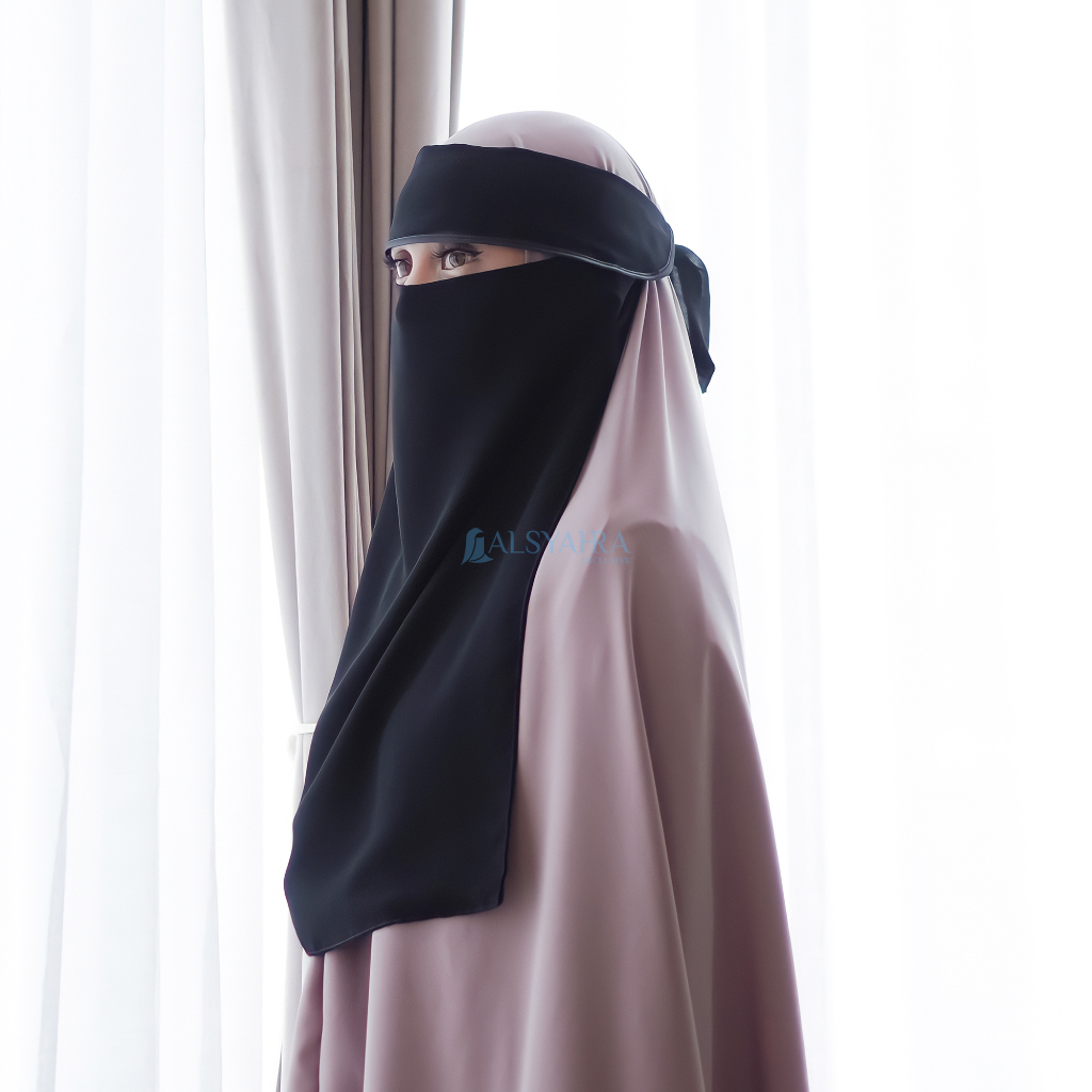 Alsyahra Exclusive - Niqab Poni Bisban Sifon Silk Jetblack Arab