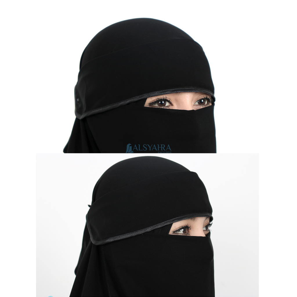 Alsyahra Exclusive - Niqab Poni Bisban Sifon Silk Jetblack Arab