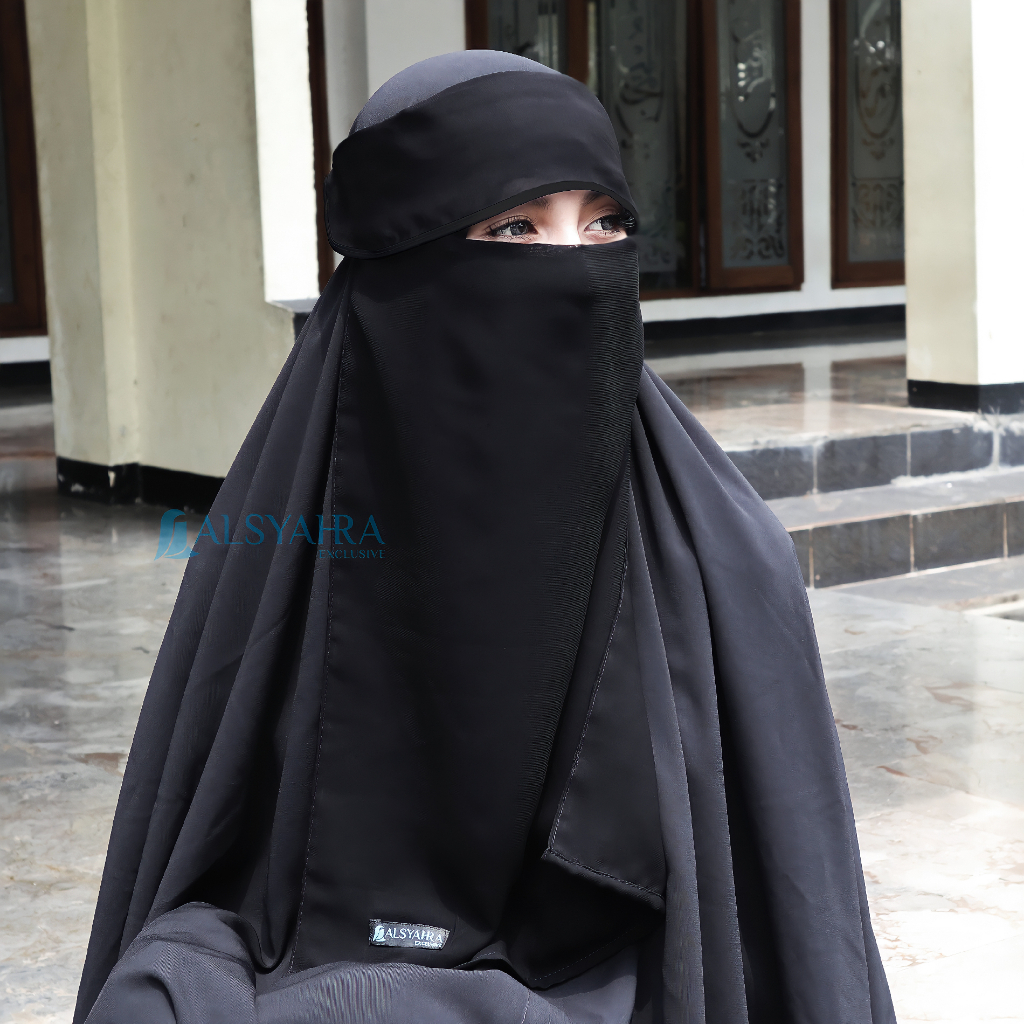 Alsyahra Exclusive - Niqab Poni Bisban Sifon Silk Jetblack Arab
