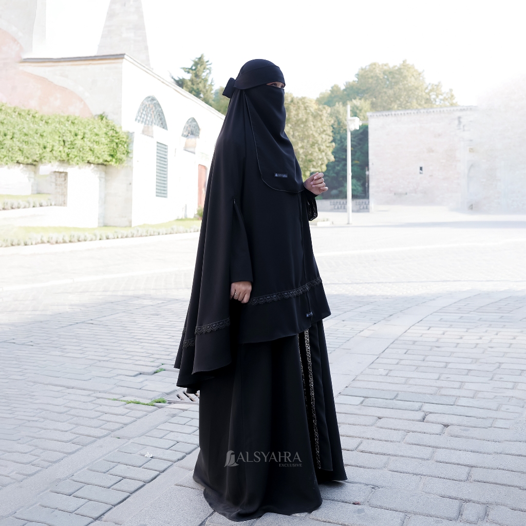 Alsyahra Exclusive - Set Khimar Syari Handzipper Altaj Niqab Poni Jetblack Size XXL