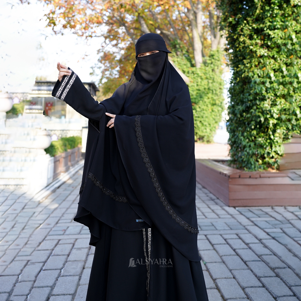 Alsyahra Exclusive - Set Khimar Syari Handzipper Altaj Niqab Poni Jetblack Size XXL