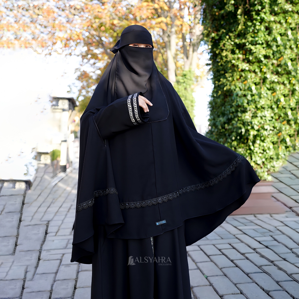 Alsyahra Exclusive - Set Khimar Syari Handzipper Altaj Niqab Poni Jetblack Size XXL