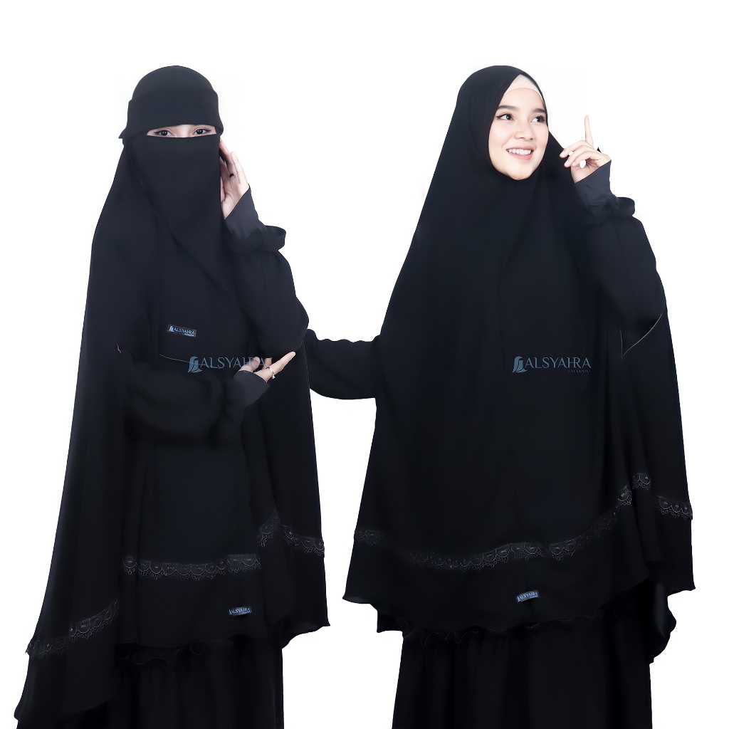 Alsyahra Exclusive - Set Khimar Syari Handzipper Altaj Niqab Poni Jetblack Size XXL