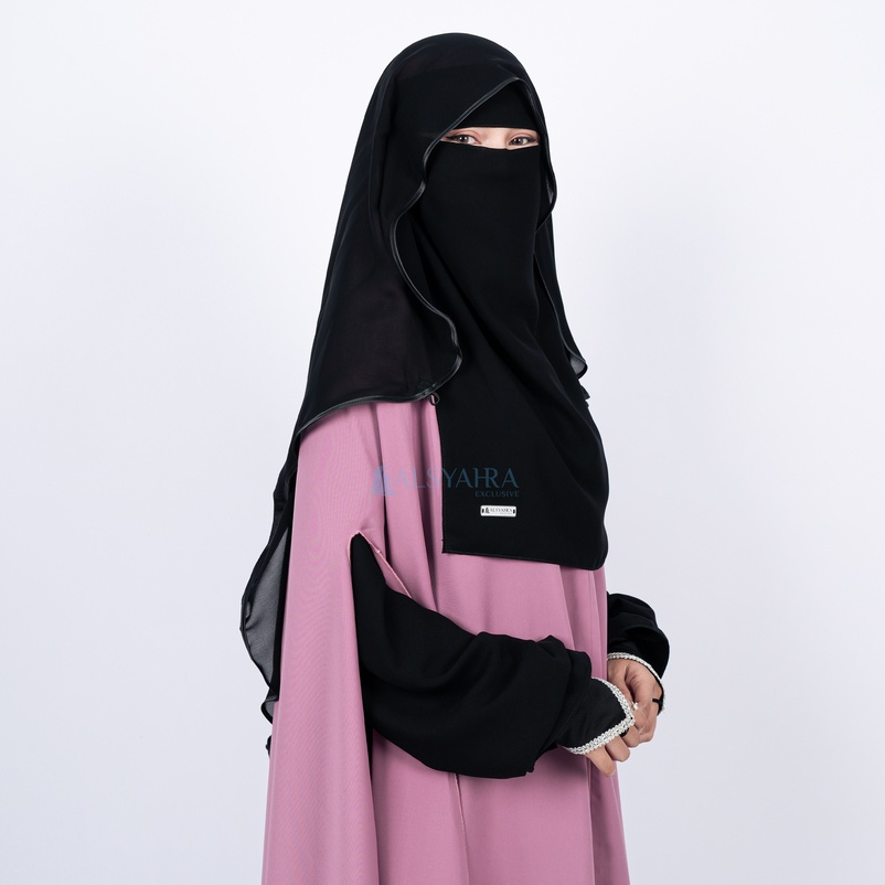 Alsyahra Exclusive - Niqab Butterfly Kancing Sifon Silk Jetblack