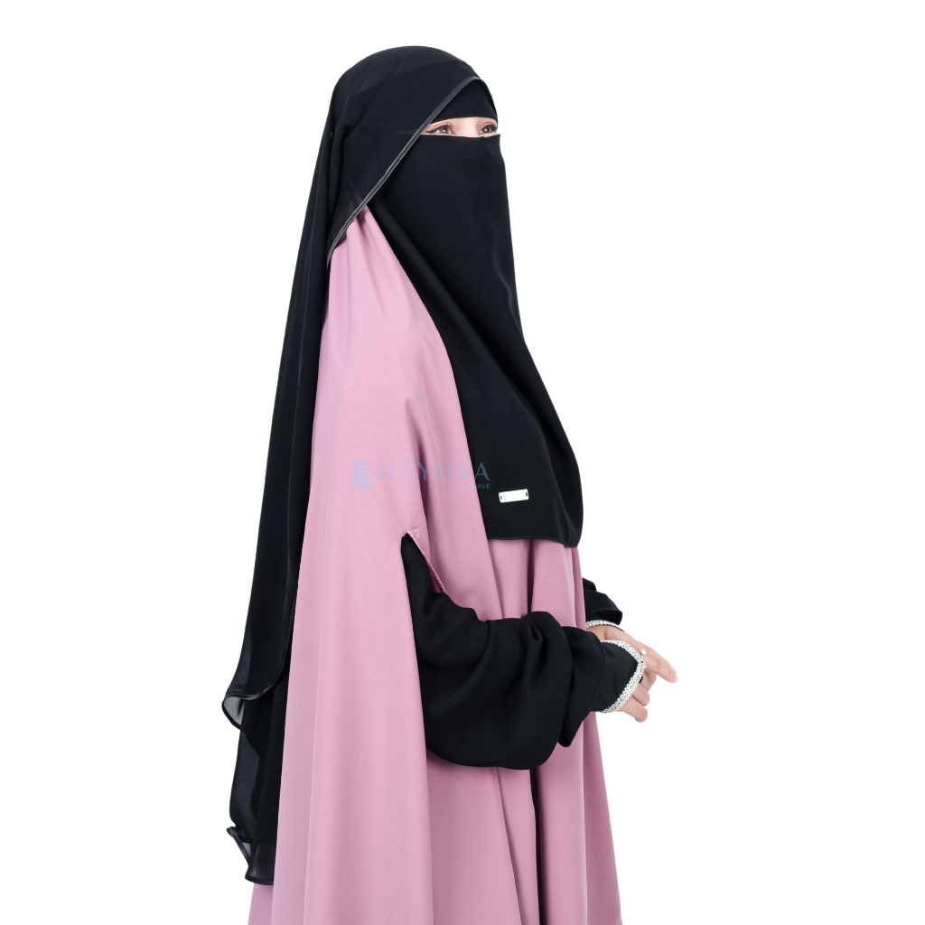 Alsyahra Exclusive - Niqab Butterfly Kancing Sifon Silk Jetblack