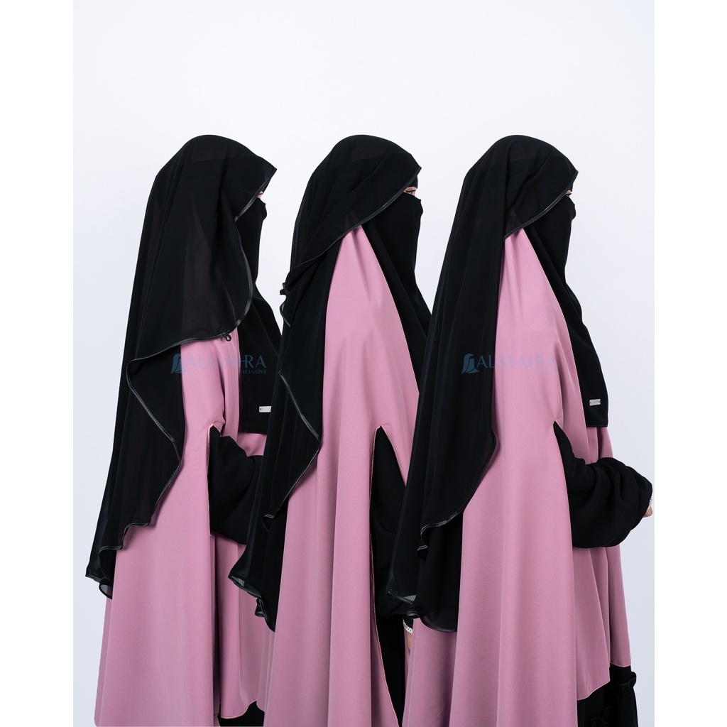 Alsyahra Exclusive - Niqab Butterfly Kancing Sifon Silk Jetblack