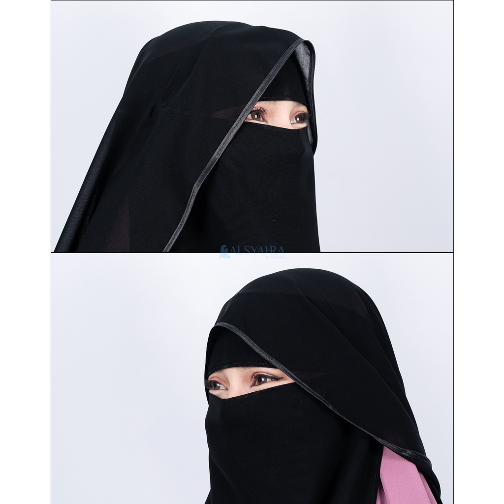 Alsyahra Exclusive - Niqab Butterfly Kancing Sifon Silk Jetblack