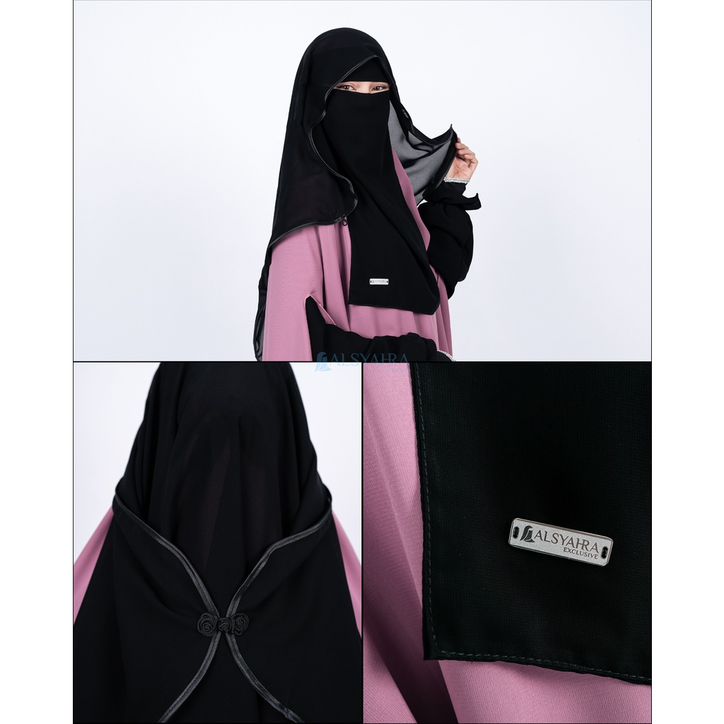 Alsyahra Exclusive - Niqab Butterfly Kancing Sifon Silk Jetblack