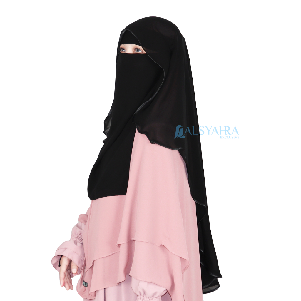 Alsyahra Exclusive - Niqab Butterfly Kancing Sifon Silk Jetblack