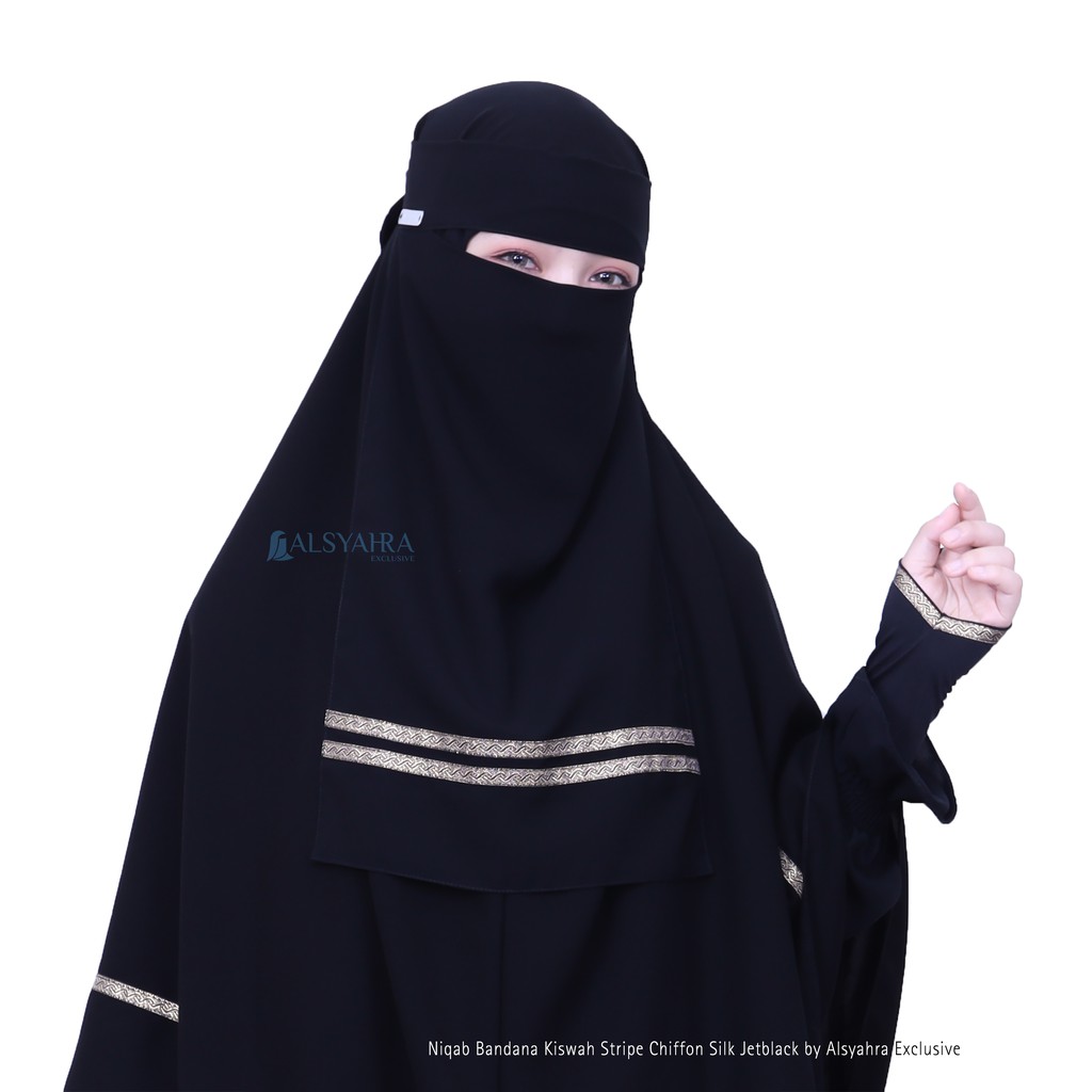 Alsyahra Exclusive - Niqab Bandana Kiswah Stripe Sifon Silk Jetblack Arab