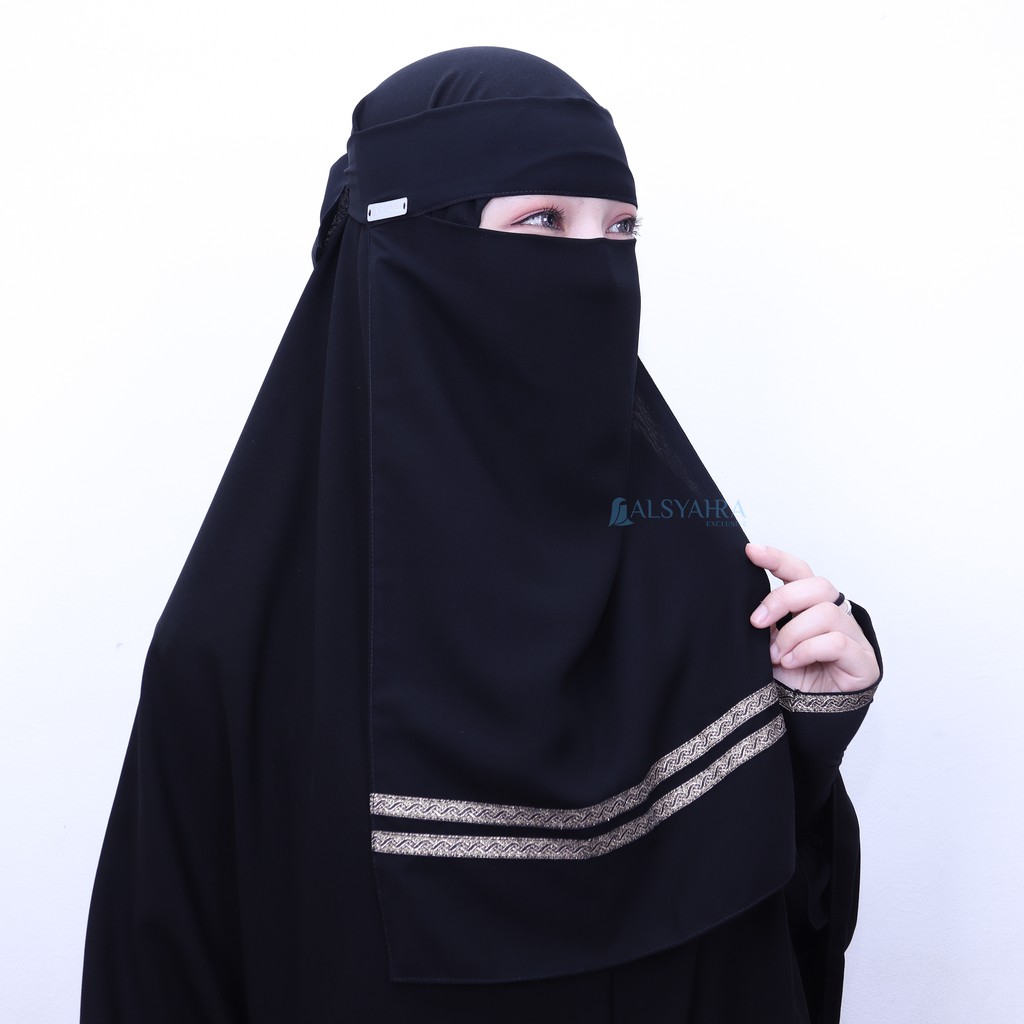 Alsyahra Exclusive - Niqab Bandana Kiswah Stripe Sifon Silk Jetblack Arab
