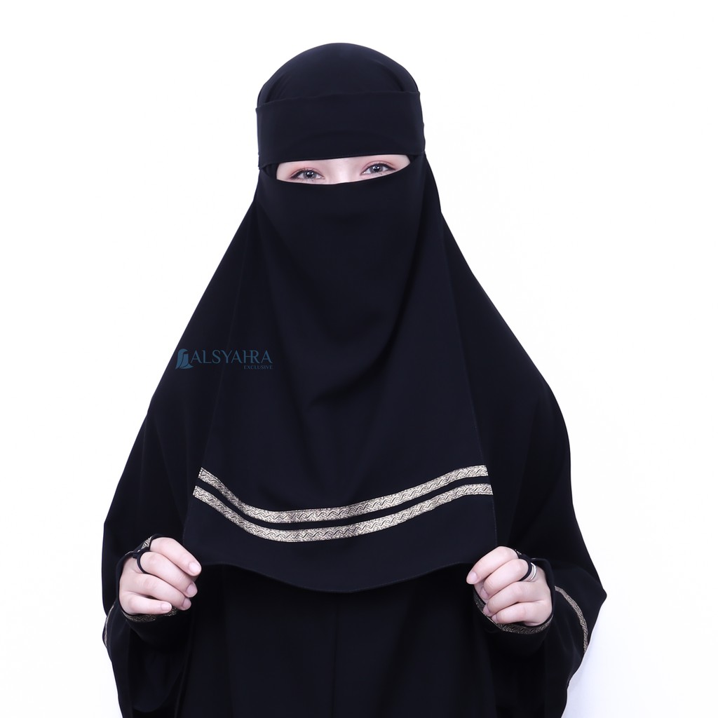 Alsyahra Exclusive - Niqab Bandana Kiswah Stripe Sifon Silk Jetblack Arab
