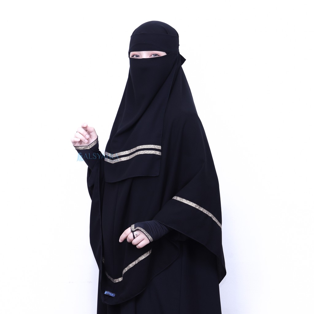 Alsyahra Exclusive - Niqab Bandana Kiswah Stripe Sifon Silk Jetblack Arab