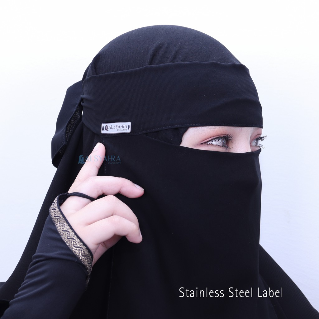 Alsyahra Exclusive - Niqab Bandana Kiswah Stripe Sifon Silk Jetblack Arab