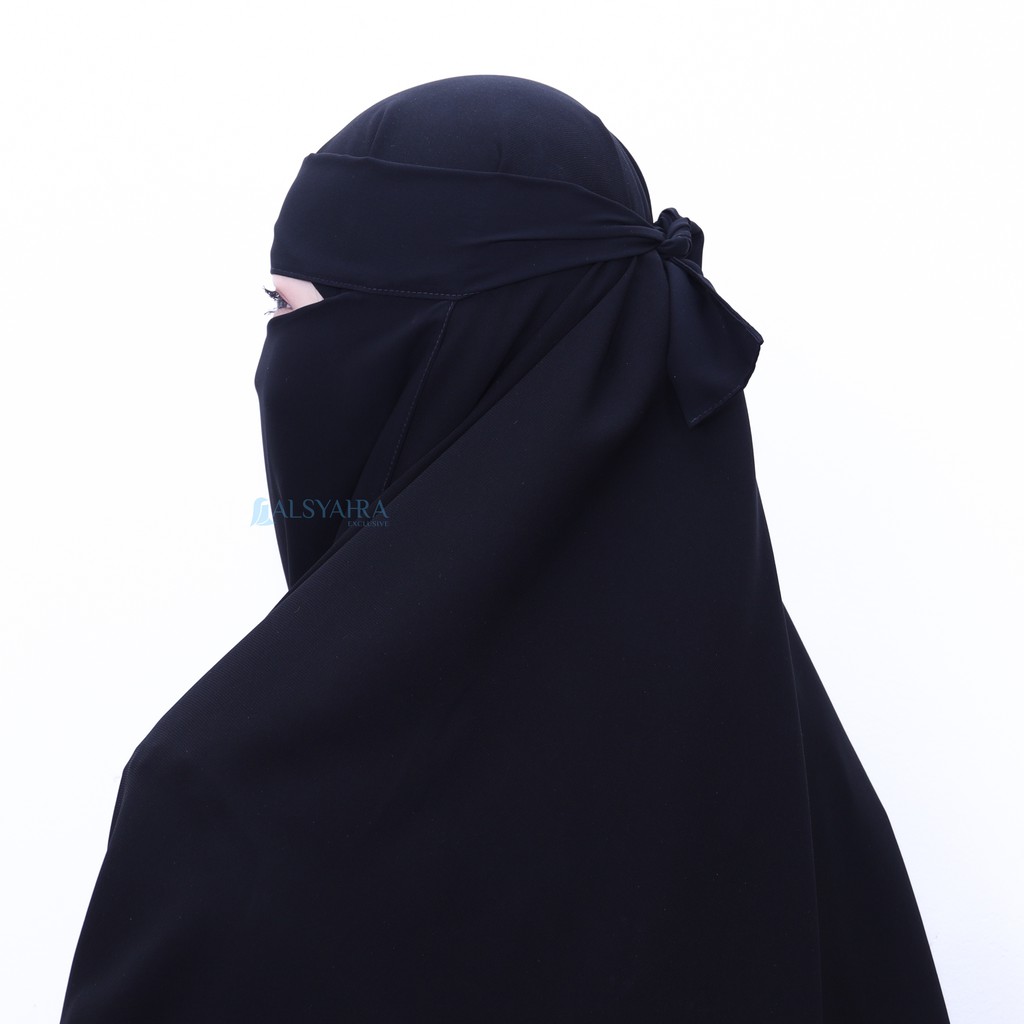 Alsyahra Exclusive - Niqab Bandana Kiswah Stripe Sifon Silk Jetblack Arab