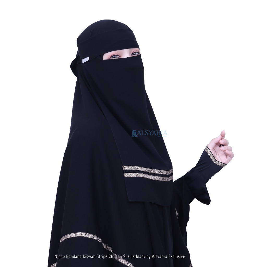 Alsyahra Exclusive - Niqab Bandana Kiswah Stripe Sifon Silk Jetblack Arab