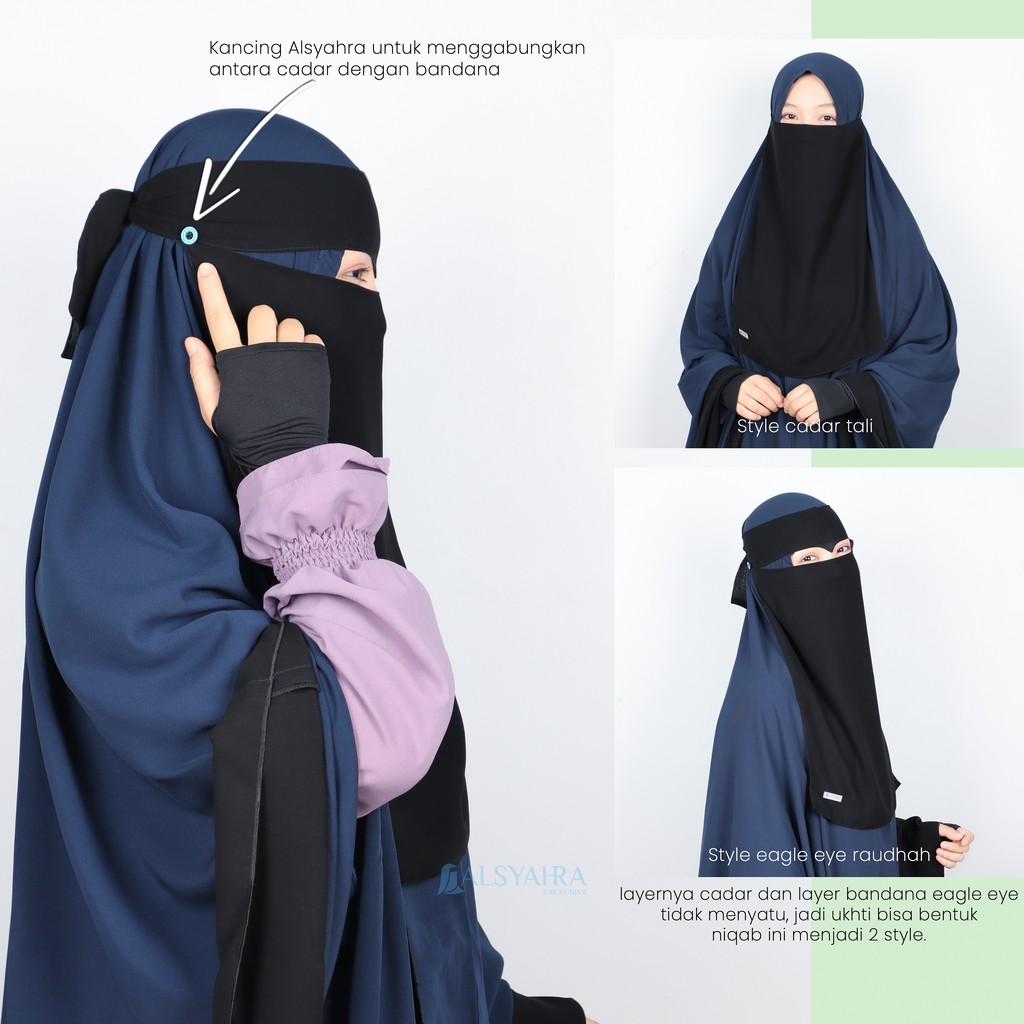 Alsyahra Exclusive Niqab Bandana Eagle Eye Raudhah Sifon Silk Jetblack