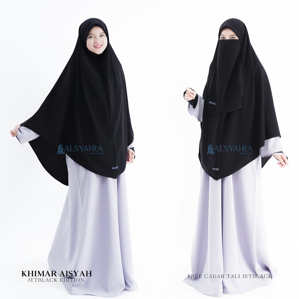 Alsyahra Exclusive - Set Khimar Instan Syari Aisyah Cadar Tali Jetblack