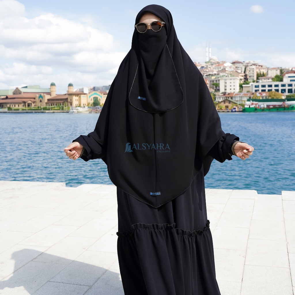 Alsyahra Exclusive - Set Khimar Instan Syari Aisyah Cadar Tali Jetblack