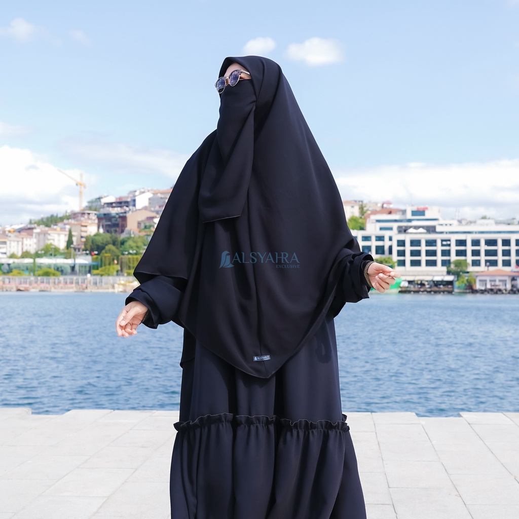 Alsyahra Exclusive - Set Khimar Instan Syari Aisyah Cadar Tali Jetblack