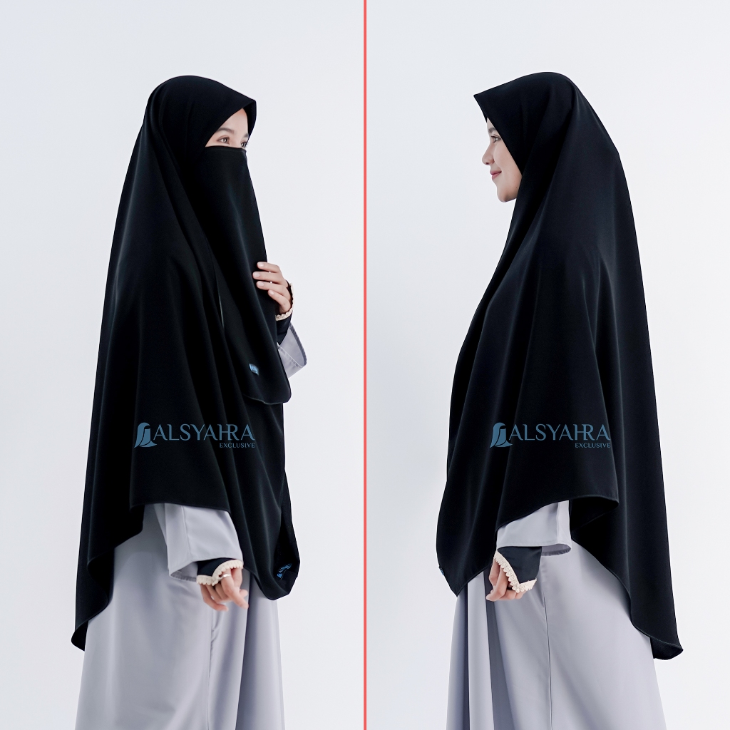Alsyahra Exclusive - Set Khimar Instan Syari Aisyah Cadar Tali Jetblack