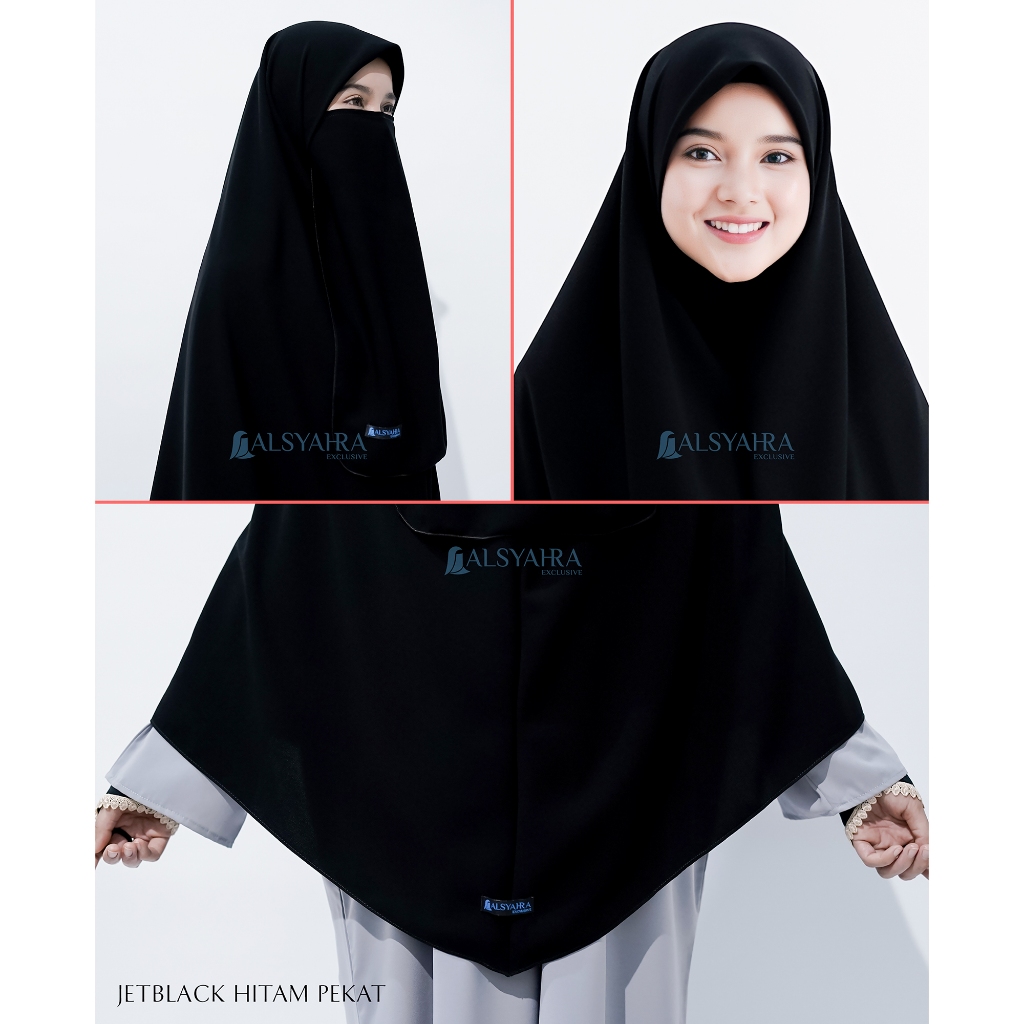 Alsyahra Exclusive - Set Khimar Instan Syari Aisyah Cadar Tali Jetblack