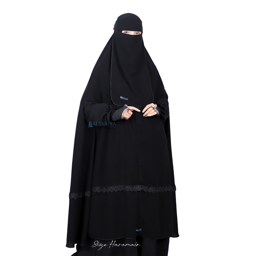 Alsyahra Exclusive - Set Long Khimar Syari Handzipper Altaj Haramain Niqab Poni Jetblack