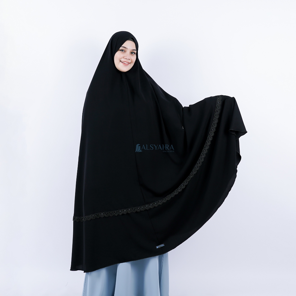 Alsyahra Exclusive - Set Long Khimar Syari Handzipper Altaj Haramain Niqab Poni Jetblack
