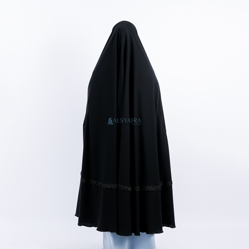 Alsyahra Exclusive - Set Long Khimar Syari Handzipper Altaj Haramain Niqab Poni Jetblack